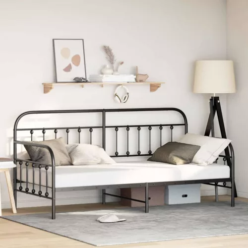 vidaXL Nappali ágykeret Fekete 100 x 200 cm Porszórt acél