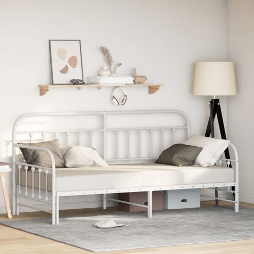 Nappaliágy Fém Trundle ágyneműtartóval Fehér 90x200 cm