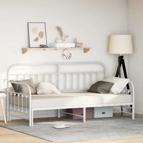 vidaXL Nappali ágykeret Fehér 100 x 190 cm Porszórt acél