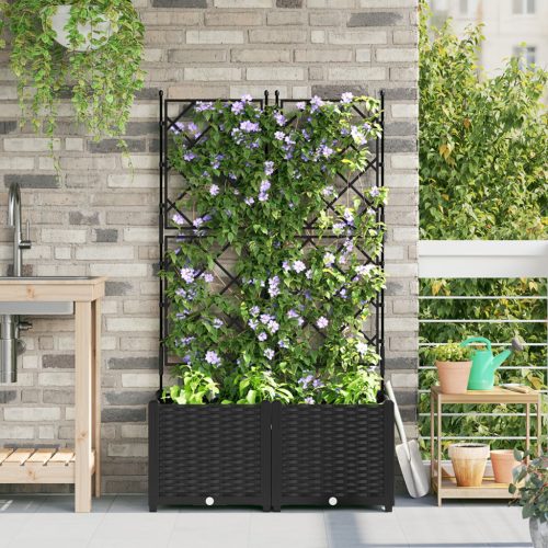 Trellis-szel Ellátott Kert Cserép 2 db Fekete 80x40x143 cm