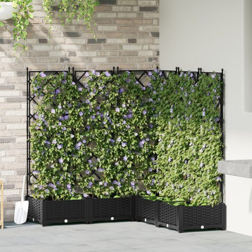 Kert Virágcserép Trellisszel 5 db Fekete 120x120x125.5 cm