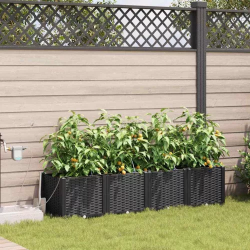 vidaXL Kerti cserép 4 pcs Fekete 160 x 40 x 37,5 cm Műanyag