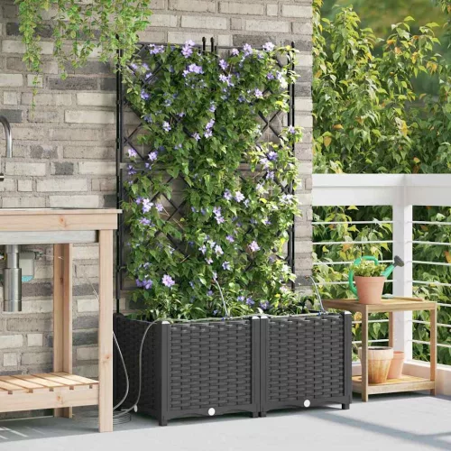 vidaXL Kerti cserép 2 pcs Fekete 80 x 40 x 142 cm Műanyag