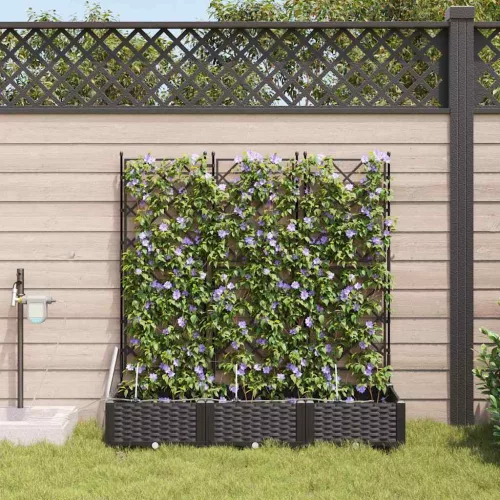vidaXL Kerti cserép 3 pcs Fekete 120 x 40 x 126 cm Műanyag