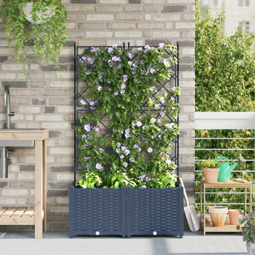 Trellis-szel ellátott Kerti Ültető 2 db Szürke 80x40x143 cm