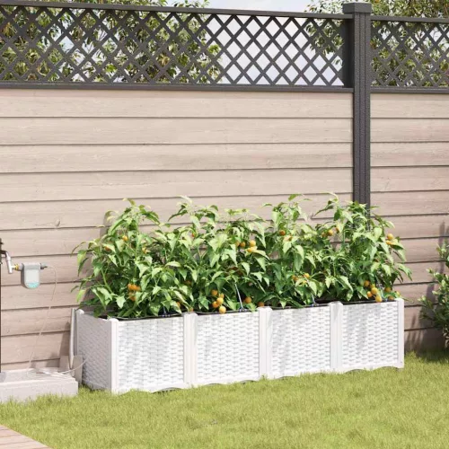 vidaXL Kerti cserép 4 pcs Fehér 160 x 40 x 37,5 cm Műanyag