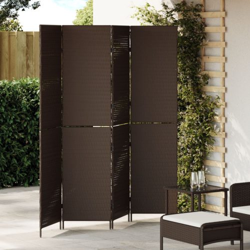 Szobai Elválasztó 4 Paneles Összecsukható Barna 195x180 cm Poli Rattan
