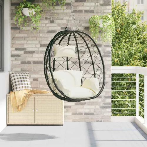 vidaXL Függő tojás szék Krémfehér 91,5 x 54,5 x 107 cm polirattan