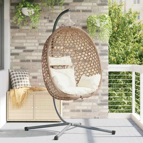 vidaXL Függő tojás szék Világos krémszín 104 x 100 x 191 cm polirattan