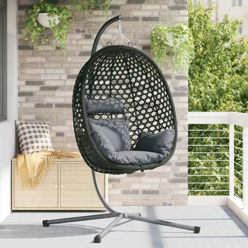 vidaXL Függő tojás szék Antracitszürke és fekete 104 x 100 x 191 cm