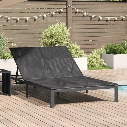 vidaXL Napozóágy Fekete 206 x 115 x 75 cm polirattan