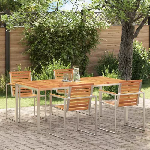 Étkezőasztal 180x90x75 cm Szilárd akácfa és rozsdamentes acél