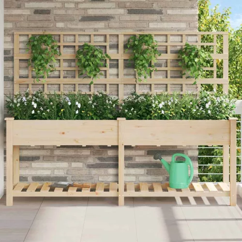 Kerti Ültető Edény Trellis-szel és Polccal 203x53x152 cm Tömör Fenyőből