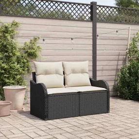 Kerti kanapé párnával Fekete 121 x 62 x 69cm polirattan