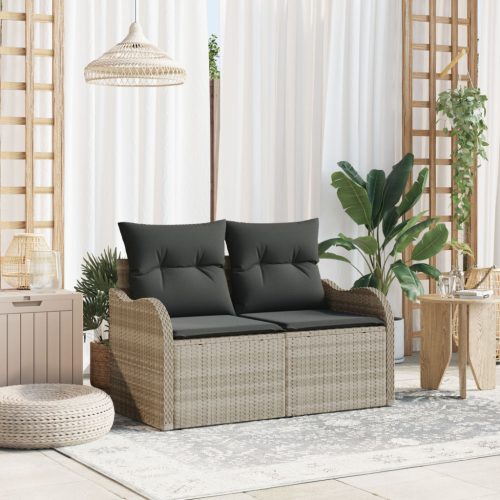 2-Fős Kertiszófa Tárolóval és Párnákkal Világosszürke Poly Rattan