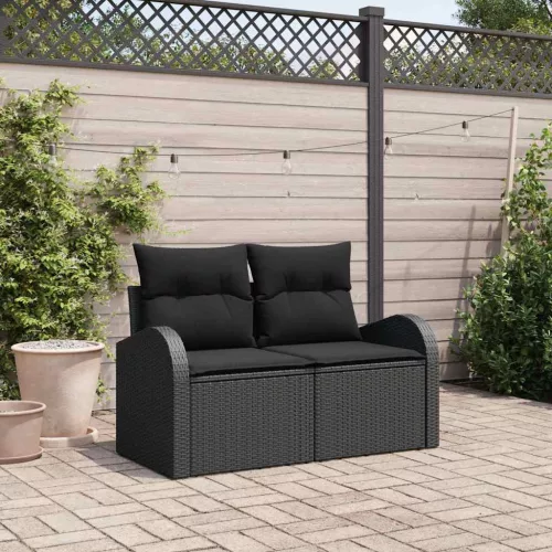 Kerti kanapé párnával Fekete 124 x 62 x 69 cm polirattan