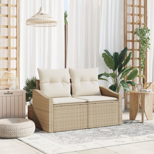 2-Fős Kerti Kanapé Párnákkal Bézs Poly Rattan