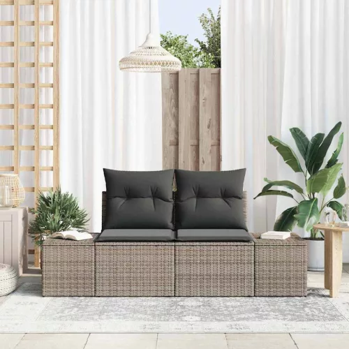 Kerti kanapé párnával Szürke 184 x 62 x 69 cm polirattan