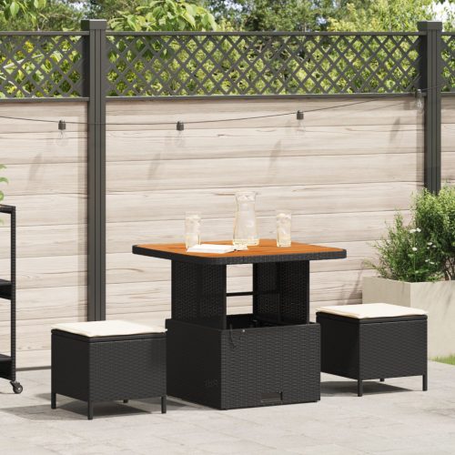 3 darabos kerti étkező szett párnákkal fekete polyrattan akáccal