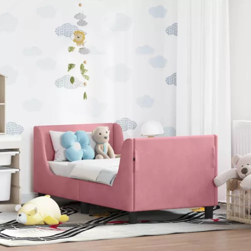 Gyerekágy keret fejtámlával Rózsaszín 70 x 140 cm Bársony