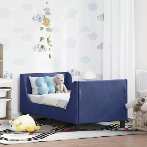 Gyerekágy keret fejtámlával Rendőrségi kék 70 x 140 cm Bársony