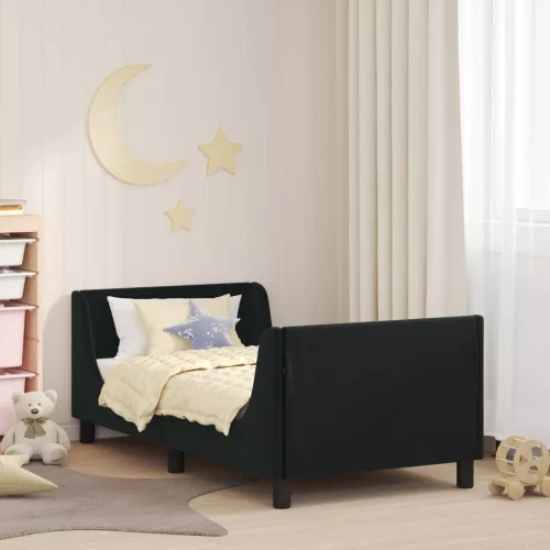 Gyerekágy kerettel fejtámlával Fekete 80 x 160 cm Bársony