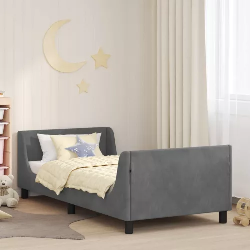 Gyerekágy kerettel fejtámlával Sötétszürke 80 x 200 cm Bársony
