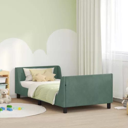 Gyerekágy kerettel fejtámlával Tengeri Zöld 90 x 190 cm Bársony