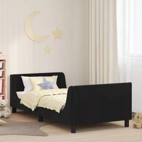 Gyerekágy kerettel fejtámlával Fekete 90 x 200 cm Bársony