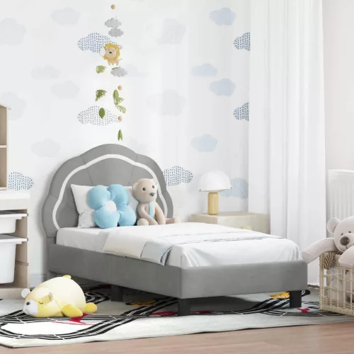 vidaXL Gyerekágy keret fejtámlával Világosszürke 70 x 140 cm Bársony