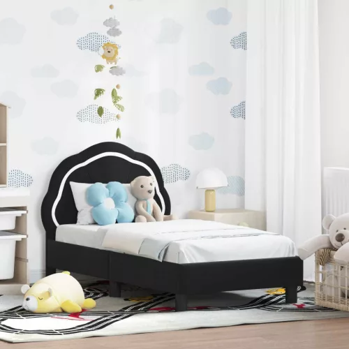 vidaXL Gyerekágy keret fejtámlával Fekete 70 x 140 cm Bársony