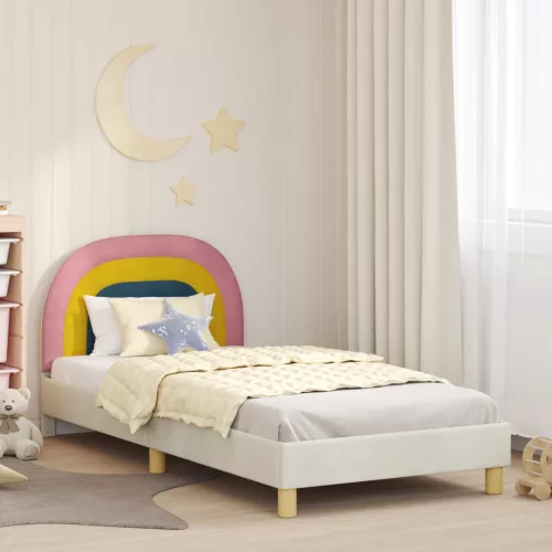 Gyerekágy kerettel fejtámlával Krém 90 x 200 cm Bársony