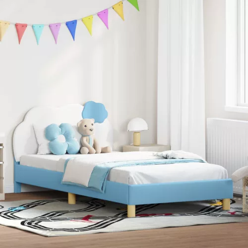 Gyerekágy kerettel fejtámlával Kék 90 x 190 cm PU