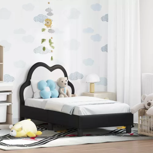 Gyerekágy keret fejtámlával fejtámlával Fekete 70 x 140 cm PU