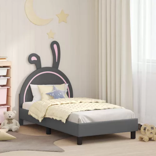 vidaXL Gyerekágy kerettel fejtámlával Világosszürke 80 x 160 cm PU