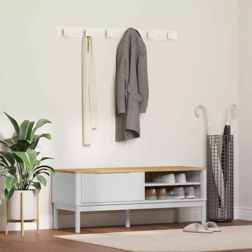 Előszoba pad fiókkal Fehér 115 x 40 x 45 cm Tömör fenyőfa