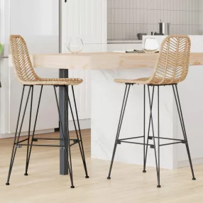   Bárszék 2 pcs Természetes 44,5 x 53 x 111 cm Rattan és Vas