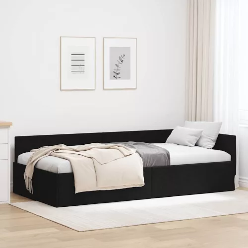 Sarokágy keret Fekete 80 x 200 cm Szövet és Mérnöki Fa