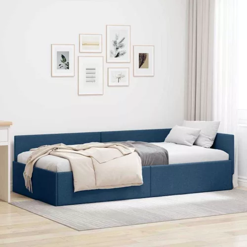 Sarokágy keret fejtámlával Kék 80 x 200 cm Szövet és Mérnöki Fa