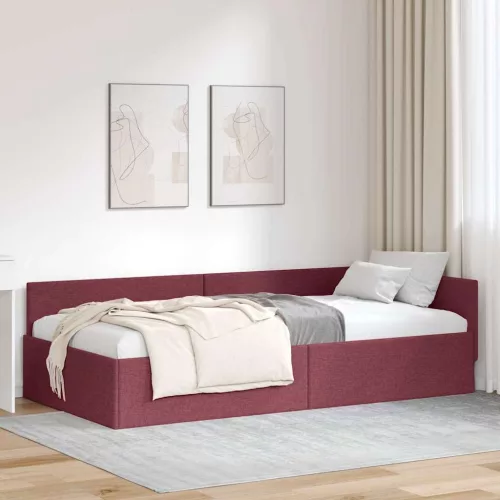 Sarokágy keret bordó 90 x 190 cm Szövet és Mérnöki Fa