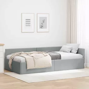   Sarokágy keret Világosszürke 90 x 200 cm Szövet és Mérnöki Fa