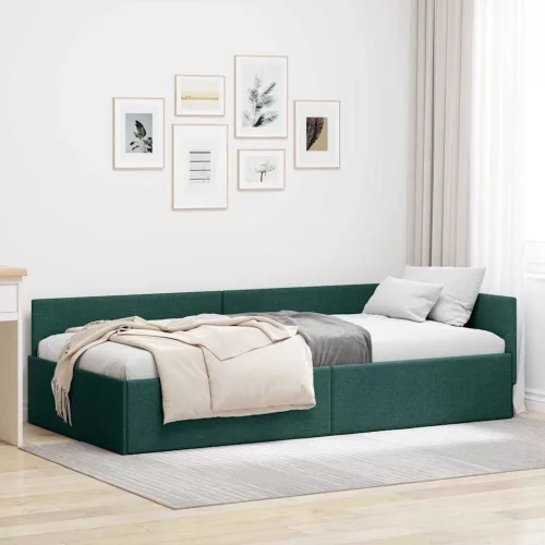Sarokágy keret Sötétzöld 90 x 200 cm Szövet és Mérnöki Fa