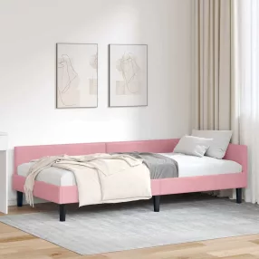   Sarok Ágykeret Rózsaszín 80 x 200 cm Bársony és Mérnökölt fa