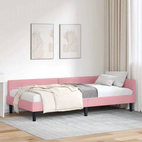 Sarok Ágykeret Rózsaszín 80 x 200 cm Bársony és Mérnökölt fa