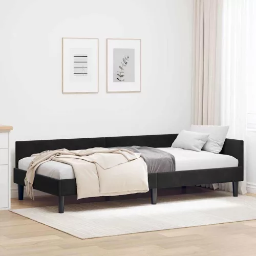 Sarok Ágykeret Fekete 90 x 190 cm Bársony és Mérnökölt fa