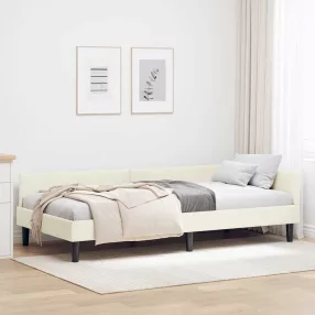   Sarok Ágykeret Krém 90 x 190 cm Bársony és Mérnökölt fa