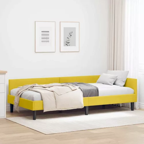 Sarok Ágykeret Sárga 90 x 200 cm Bársony és Mérnökölt fa