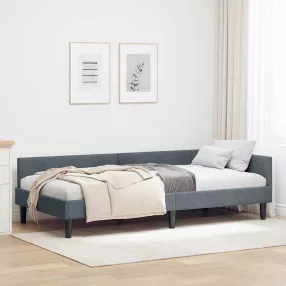   Sarok Ágykeret Sötétszürke 100 x 200 cm Bársony és Mérnökölt fa
