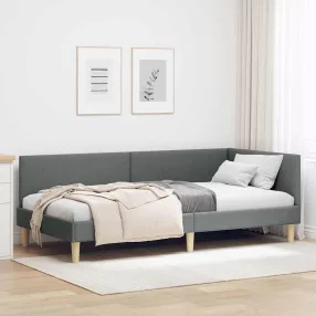   Sarokágy keret Sötétszürke 90 cm x 200 cm Szövet és Plywood