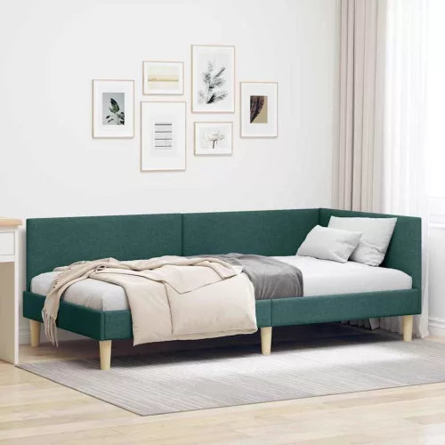 Sarokágy keret Sötétzöld 100 cm x 200 cm Szövet és Plywood